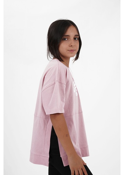 Kız Çocuk Süprem Kumaş Yandan Yırtmaçlı Baskılı Tshirt modelleri