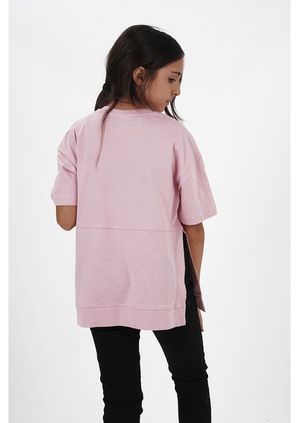 Kız Çocuk Süprem Kumaş Yandan Yırtmaçlı Baskılı Tshirt fırsatları