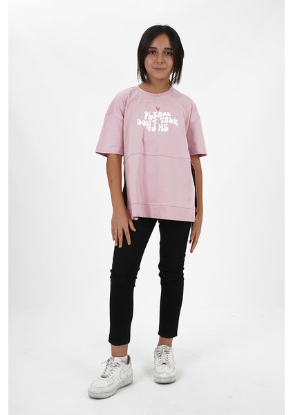 Kız Çocuk Süprem Kumaş Yandan Yırtmaçlı Baskılı Tshirt indirimleri