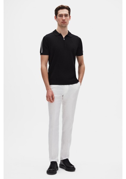 Ds Damat Slim Fit Siyah Rayon Polo Yaka Fermuarlı Triko T-Shirt 4HF06ORT10006
