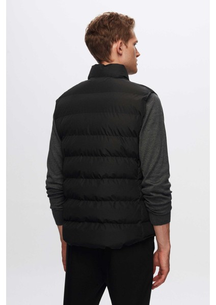 Slim Fit Siyah Düz Yelek Mont