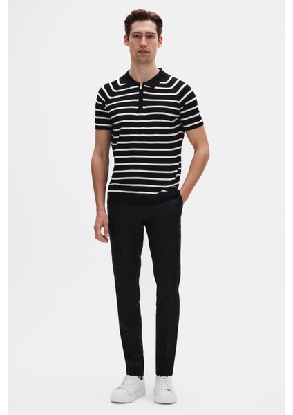 Ds Damat Slim Fit Siyah Rayon Polo Yaka Fermuarlı Triko T-Shirt 4HF06ORT10002