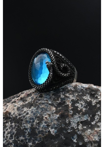Aquamarine (Aqua Marin) Taşlı Yılan Figürlü 925 Ayar Gümüş Yüzüğü 901732 modelleri