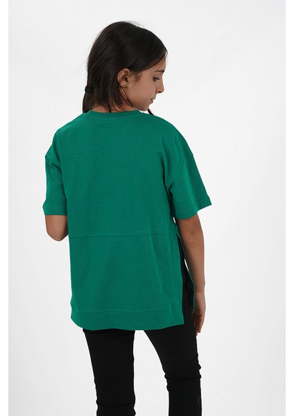 Kız Çocuk Süprem Kumaş Yandan Yırtmaçlı Baskılı Tshirt fırsatları