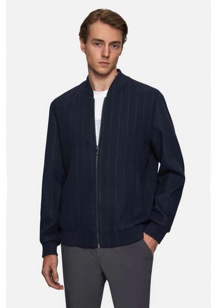 Ds Damat Regular Fit Lacivert Çizgili Mont