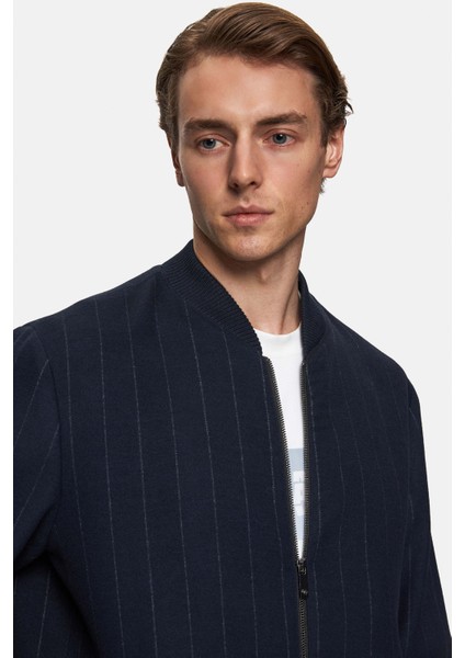 Ds Damat Regular Fit Lacivert Çizgili Mont