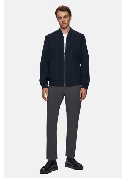 Ds Damat Regular Fit Lacivert Çizgili Mont