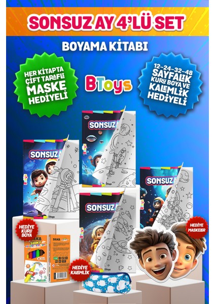 Boyama Kitabı Seti - Sonsuz Ay - Kuru Boya, Maske ve Kalem Kutusu Hediyeli