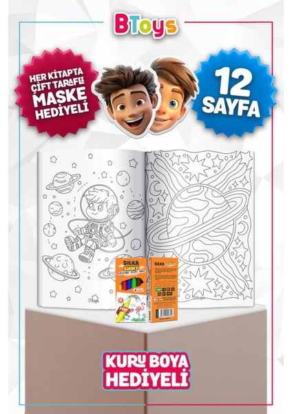 Boyama Kitabı Seti - Sonsuz Ay - Kuru Boya, Maske ve Kalem Kutusu Hediyeli