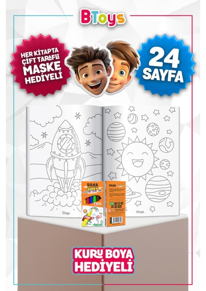Boyama Kitabı Seti - Sonsuz Ay - Kuru Boya, Maske ve Kalem Kutusu Hediyeli