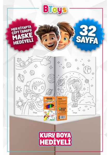 Boyama Kitabı Seti - Sonsuz Ay - Kuru Boya, Maske ve Kalem Kutusu Hediyeli