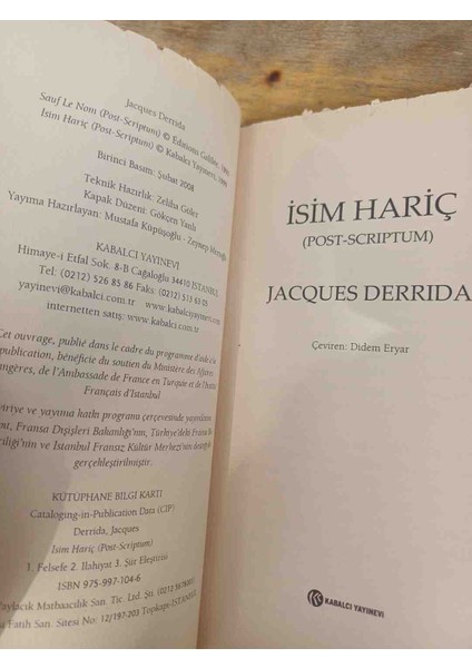 Isim Hariç Jacques Derrida. Formalari Kesilmemis Yeni Kondisyonda fiyatları