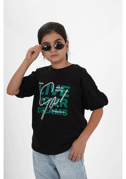 Kız Çocuk Süprem Kumaş Bisiklet Yaka Baskılı Tshirt fiyatları