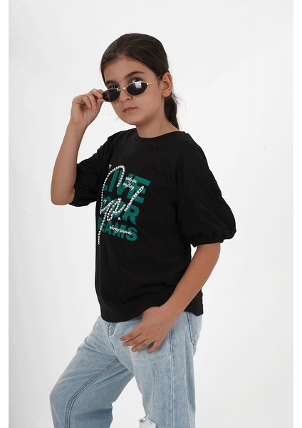 Kız Çocuk Süprem Kumaş Bisiklet Yaka Baskılı Tshirt fırsatları