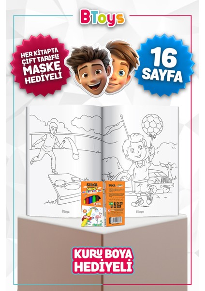 Boyama Kitabı Seti - Spor Dalları - Kuru Boya, Maske ve Kalem Kutusu Hediyeli