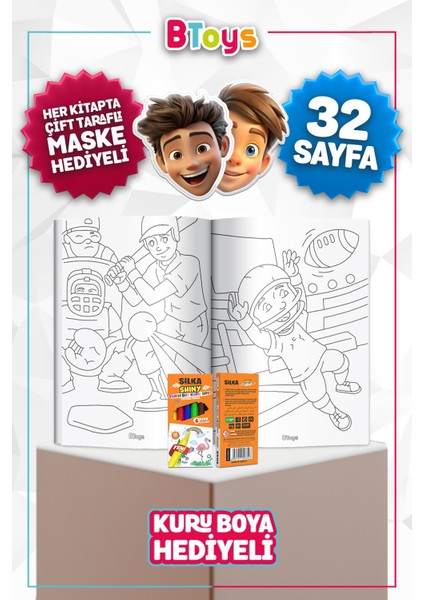 Boyama Kitabı Seti - Spor Dalları - Kuru Boya, Maske ve Kalem Kutusu Hediyeli