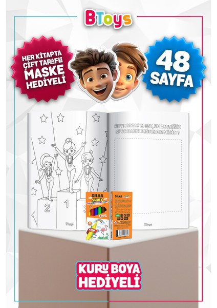 Boyama Kitabı Seti - Spor Dalları - Kuru Boya, Maske ve Kalem Kutusu Hediyeli