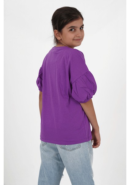 Kız Çocuk Süprem Kumaş Bisiklet Yaka Baskılı Tshirt indirimleri