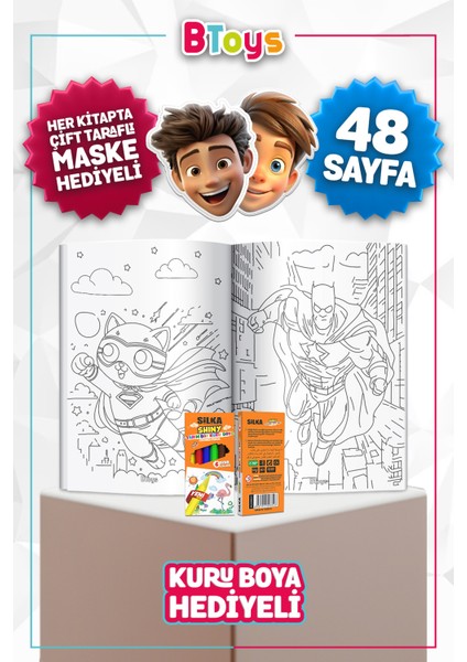 Boyama Kitabı Seti - Geleceğin Kahramanları - Kuru Boya, Maske ve Kalem Kutusu Hediyeli