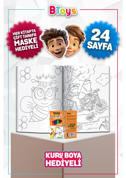 Boyama Kitabı Seti - Meslekler - Kuru Boya, Maske ve Kalem Kutusu Hediyeli