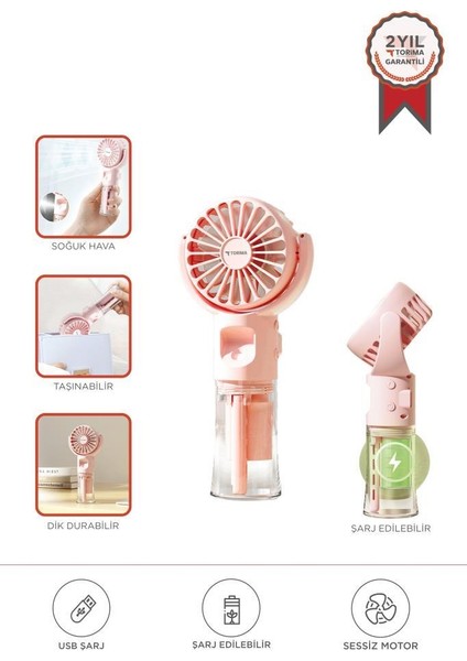F-13 Pembe Şarjlı Mini Masa Fan Vantilatör