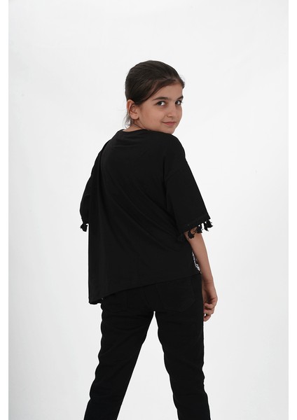 Kız Çocuk Süprem Kumaş Bisiklet Yaka Desenli Tshirt indirimleri
