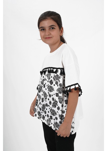 Kız Çocuk Süprem Kumaş Bisiklet Yaka Desenli Tshirt modelleri