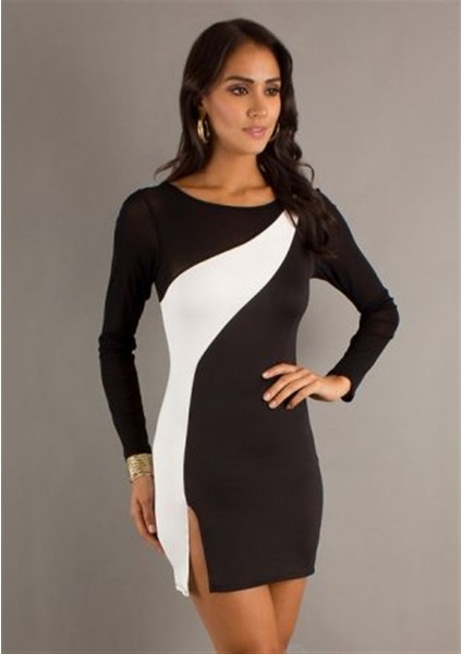 EN2308111 Yırtmaçlı Parçalı Elbise