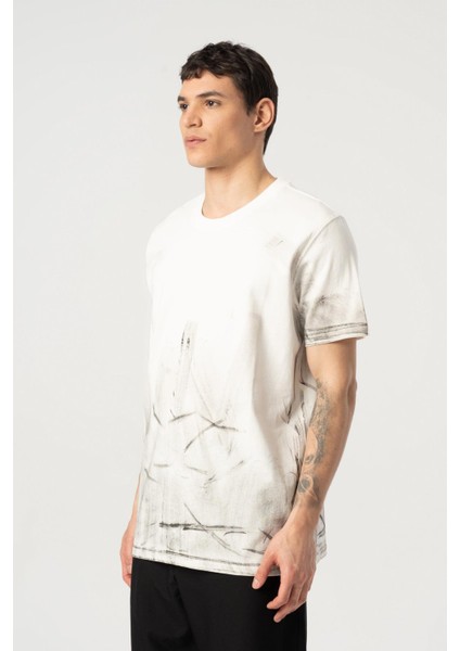 Bisiklet Yaka Dalga Fırça Desenli Tshirt Ekru modelleri