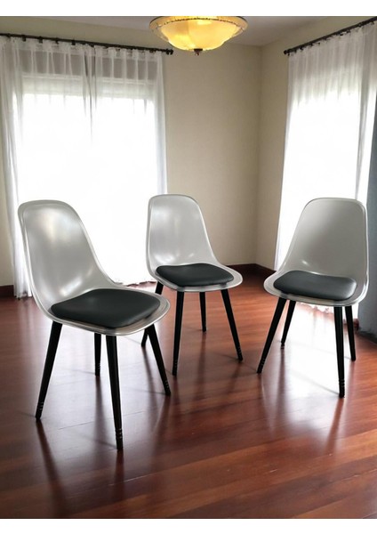 Ahşap Ayaklı Bella Mutfak-Salon Sandalyesi Siyah Deri Oturum Şeffaf SIRT/130 kg Kapasiteli - 3 Adet