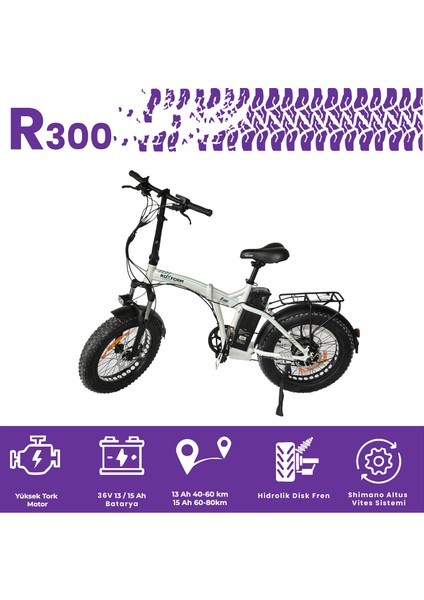 R-300 Elektrikli Katlanabilir Bisiklet 15ah Shimano Altus Hidrolik Fren Alüminyum Kadro