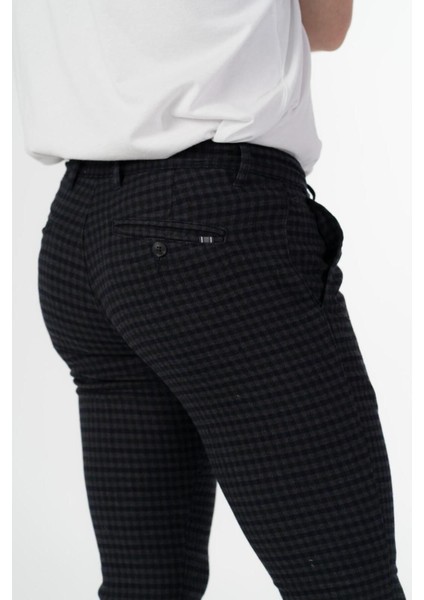 Ekose Esnek Kumaş Slim Chino Fit Erkek Pantolon Siyah fiyatları