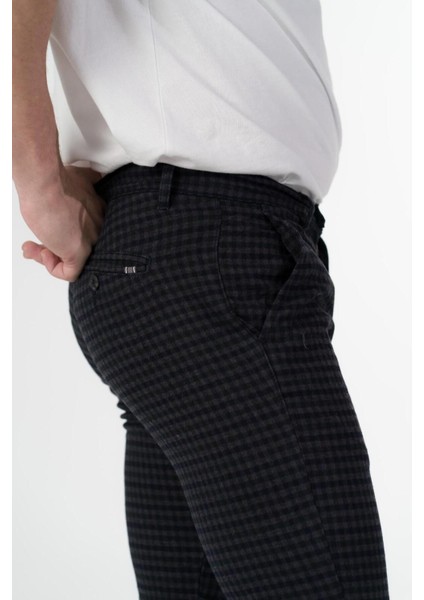 Ekose Esnek Kumaş Slim Chino Fit Erkek Pantolon Siyah modelleri