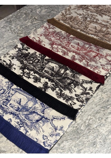 Rustik Köylü Kadın Dekoratif Baskılı Saçaklı Runner 1 Adet 40X140CM (Skscr-10)