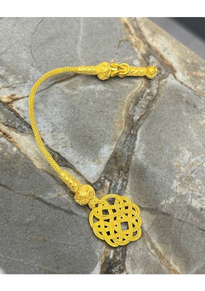 Aşk Düğümü Kamçı Modeli Gümüş Kazaziye Altın Kaplama Tekli Tesbih Püskülü