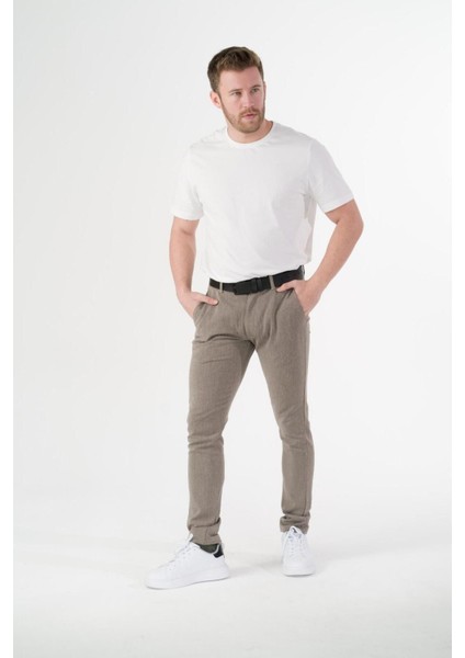 Esnek Kumaş Slim Fit Chino Erkek Pantolon Kahve