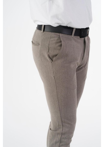 Esnek Kumaş Slim Fit Chino Erkek Pantolon Kahve