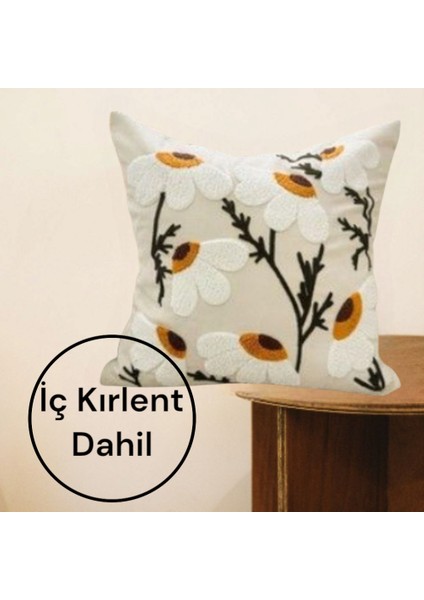Papatya Desenli Punch Kırlent Kılıfı 1 Adet Iç Dolgu Dahil