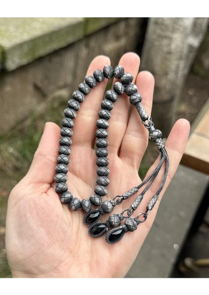 Gümüş Kazaziye Üç Sallantılı Renkli Zirkon Taş Detaylı El Örmesi Bilek Boy Tespih 9X8MM fiyatları