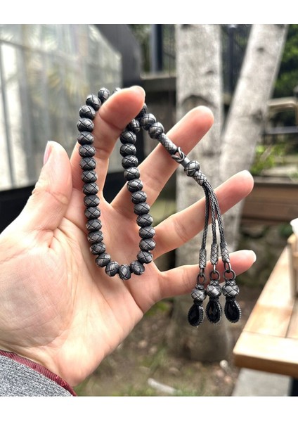 Gümüş Kazaziye Üç Sallantılı Renkli Zirkon Taş Detaylı El Örmesi Bilek Boy Tespih 9X8MM modelleri