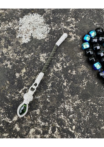 Gümüş Kazaziye Renkli Zirkon Taş Modelli Tekli Kısa Tesbih Püskülü, Küçük Boy Tespihler Için Uygun