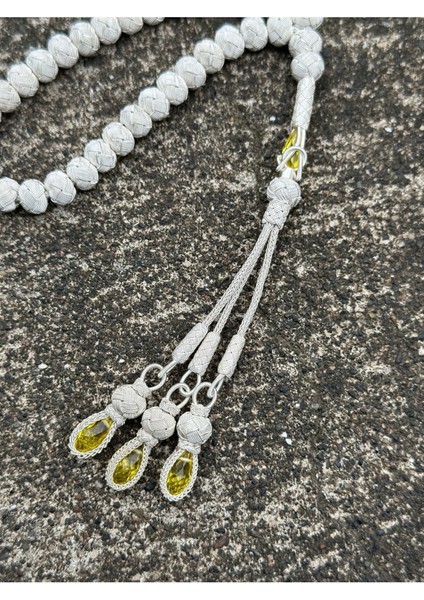 Zirkon Taşlı Gümüş Kazaziye Üç Püsküllü Tesbih