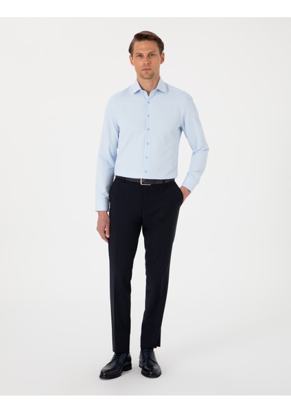 Erkek Açık Mavi Slim Fit Uzun Kollu Armürlü Gömlek 50307108-VR003