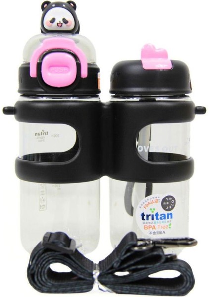 Su Matarası 2 Bölmeli Tritan Siyah 900ml