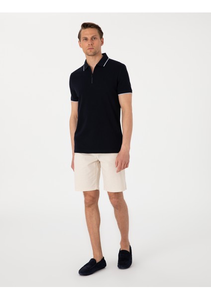 Erkek Bej Slim Fit Keten Karışımlı Beli Bağcıklı Dokuma Şort 50308147-VR011