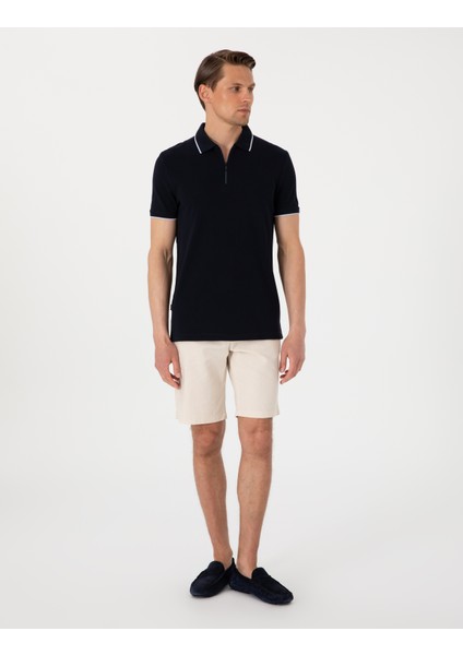Erkek Bej Slim Fit Keten Karışımlı Beli Bağcıklı Dokuma Şort 50308147-VR011