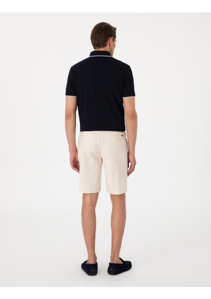 Erkek Bej Slim Fit Keten Karışımlı Beli Bağcıklı Dokuma Şort 50308147-VR011