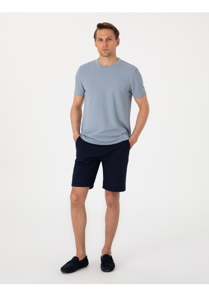 Erkek Lacivert Slim Fit Beli Lastikli Bağcıklı Dokuma Şort 50308148-VR033