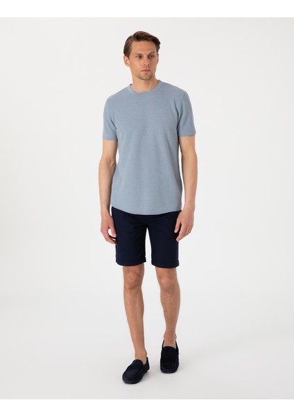 Erkek Lacivert Slim Fit Beli Lastikli Bağcıklı Dokuma Şort 50308148-VR033