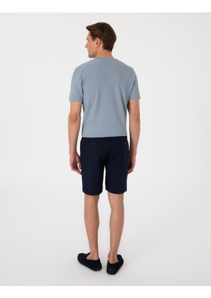 Erkek Lacivert Slim Fit Beli Lastikli Bağcıklı Dokuma Şort 50308148-VR033